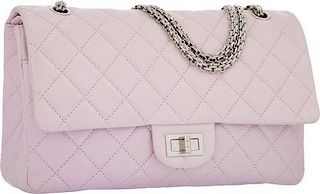 Chanel Pink Quilted Lambskin Leather Reissue Jumbo Double Flap Bag with Silver Hardware Very Good to Excellent Condition 12" Width x 8" Height x 3" De