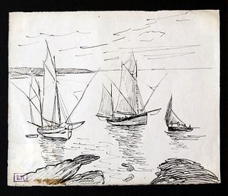 Ludovic-Rodo Pissarro - Untitled Sailboat Sketch