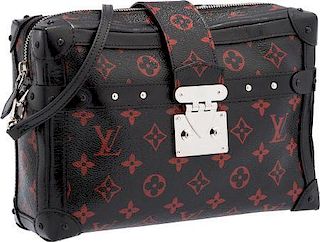 Louis Vuitton Black & Red Monogram Infrarouge Canvas Soft Petite Malle Bag with Silver Hardware Very Good to Excellent Condition 10" Width x 7" Height