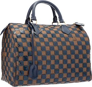 Louis Vuitton Blue Damier Paillettes Canvas Speedy 30 Bag Excellent Condition 12" Width x 8.5" Height x 6.5" Depth