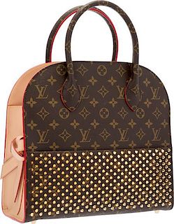 Louis Vuitton Celebrating Monogram Collection Classic Monogram Canvas, Red Calf Hair & Vachetta Leather Shopping Bag by Christian Louboutin  Pristine 