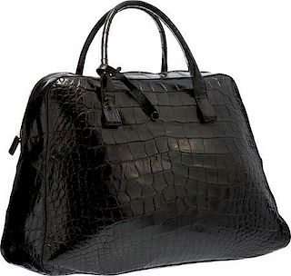 Bottega Veneta Black Crocodile Travel Bag Very Good Condition 17" Width x 11" Height x 7.5" Depth