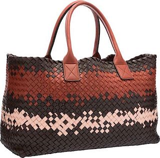 Bottega Veneta Limited Edition Red & Brown Woven Leather Cabat Tote Bag, 131/300 Very Good to Excellent Condition 17" Width x 12" Height x 9" Depth
