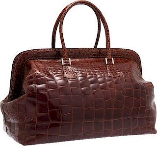 Fendi Brown Crocodile Selleria Travel Bag Very Good to Excellent Condition 19" Width x 13" Height x 10" Depth