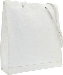 Fendi Shiny White Crocodile Tote Bag Very Good Condition 13.5" Width x 15.5" Height x 3.5" Depth