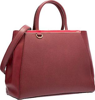 Fendi Red Leather 2 Jours Tote Bag with Gold Hardware Excellent Condition 14" Width x 11" Height x 6" Depth