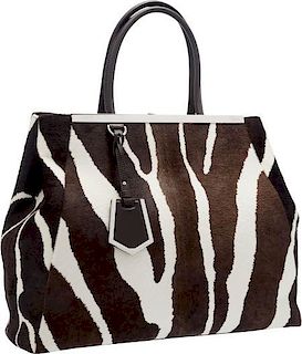 Fendi Zebra Ponyhair & Brown Leather 2 Jours Tote Bag with Silver Hardware Excellent Condition 15" Width x 12.5" Height x 6" Depth