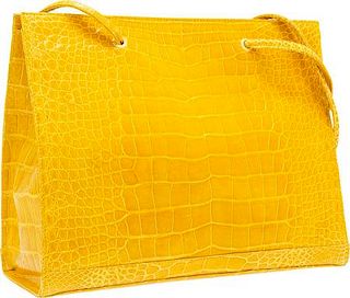 Fendi Shiny Yellow Crocodile Tote Bag Excellent Condition 13.5" Width x 10.5" Height x 3.5" Depth