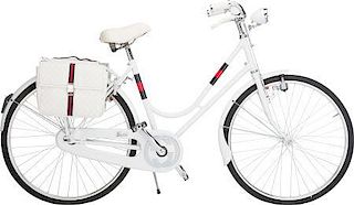 Gucci Limited Edition White Carbon Fiber & Aluminum Bicycle with Monogram Canvas Saddle Bags Very Good to Excellent Condition 70" Width x 39" Height