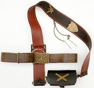 Indian War Era Militia Artillery Officer's Bandolier Pistol Cartridge Pouch and M1852 Sword Belt Plate with Replaced Belt 