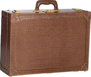 Gucci Matte Brown Alligator Suitcase Bag with Gold Hardware Excellent Condition 24" Width x 17" Height x 7.5" Depth
