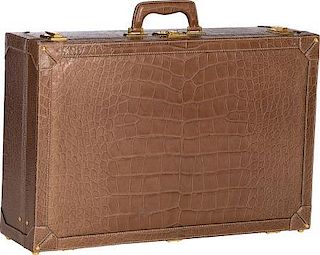 Gucci Matte Brown Alligator Suitcase with Gold Hardware Excellent Condition 27.5" Width x 18" Height x 7.5" Depth