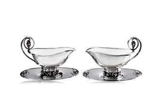 A Pair of Small Georg Jensen Sterling Silver Grapes Sauce Boats 296B