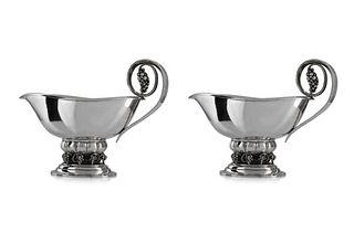 A Pair of Extra-Large Georg Jensen Sterling Silver Grape Design Sauce Boats 296