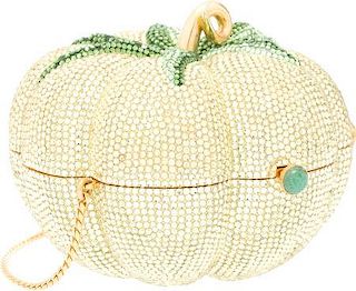 Judith Leiber Full Bead Yellow & Green Crystal Tomato Minaudiere Evening Bag Very Good to Excellent Condition 4" Width x 4" Height x 3" Depth