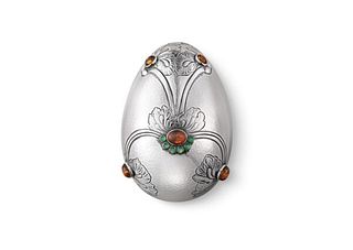 Georg Jensen Egg Bonbonniere with Green Agate and Amber Stones