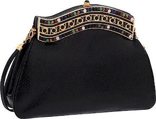 Judith Leiber Black Karung Evening Bag Very Good to Excellent Condition 8.5" Width x 6" Height x 2" Depth