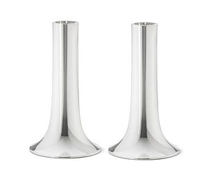 A Pair of Small Georg Jensen Sterling Silver Koppel Candlesticks