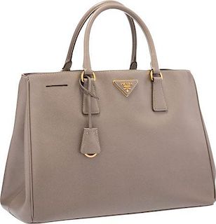 Prada Argilla Gray Saffiano Leather Tote Bag with Gold Hardware Very Good to Excellent Condition 14.5" Width x 10" Height x 6.5" Depth