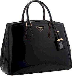 Prada Nero Black Patent Leather Tote Bag with Gold Hardware Excellent Condition 14.5" Width x 11" Height x 6" Depth