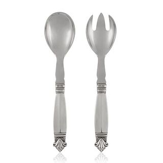 Georg Jensen Sterling Silver and Steel Acanthus Small Salad Set 134