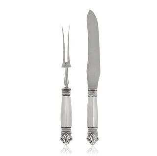 Large Georg Jensen Sterling Silver and Steel Acanthus Carving Set 243