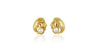 Large Vintage Georg Jensen Gold Earrings 55 Pearls