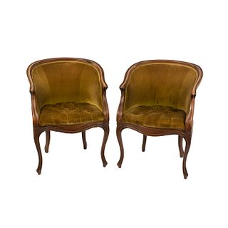(2) French Louis XV Style Barrel Back Parlor Chairs