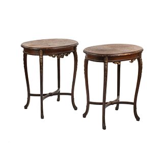 (2) Pair of French Style Marquetry Inlaid Side Tables