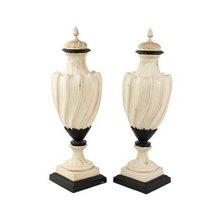 Pair of Spiral Fluted Cast Stone Neoclassical Urns
