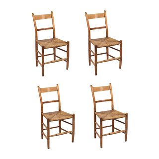 (4) Set of 4 Shaker Style Rush Seat Ladder Back Chairs