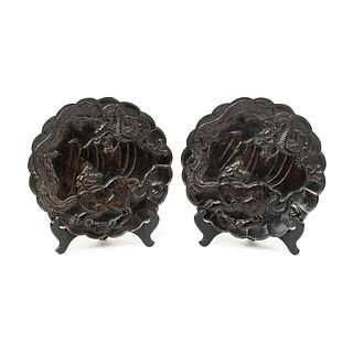 19th C. Antique Chinese Embossed Bronze Plates