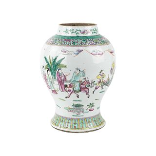Late 19th C. Chinese Famille Rose Figural Painted Vase
