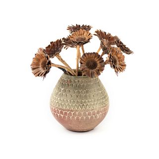Pottery Vase with Pinecone Flowers