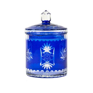 Bohemian Cobalt Blue Cut Glass Lidded Biscuit Jar