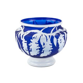 Kelsey Murphy Pilgrim Glass Cobalt Cameo Art Glass Vase