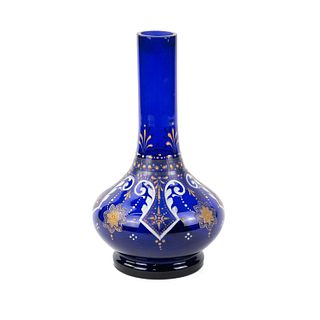 Bohemian Cobalt Blue Painted Raised Enamel Bottle Vase