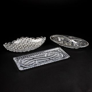 (3) Group of 3 Brilliant Cut Glass Platters and Trays