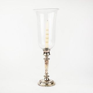 Antique Silver Weighted Hurricane Glass Candlestick