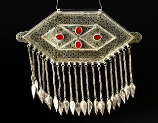 19th C. Turkoman Gilded Silver Pendant w/ Carnelian