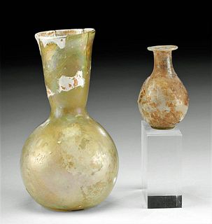 Pair of Roman Glass Bottles w/ Gorgeous Iridescence