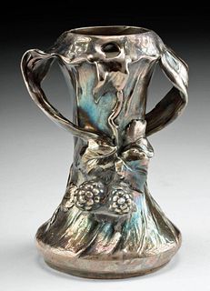 Art Nouveau Vase Silver Overlay w/ Berry Motif