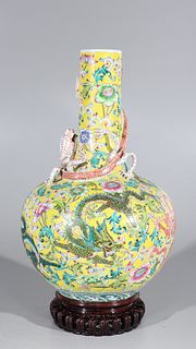 Chinese Famille Rose Enameled Porcelain Dragon Vase
