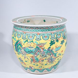 Chinese Famille Verte Enameled Porcelain Fishbowl