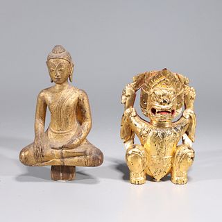 Two Antique Sino-Tibetan Gilt Wood Figures
