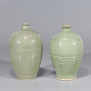 Two Chinese Celadon Glazed Ceramic Vases