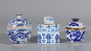 Three Chinese Covered Blue & White Porcelain Vessels