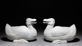 Pair of Chinese White Glazed Porcelain Ducks