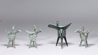 Group of Four Chinese Archaistic Bronze Wine Vessels