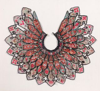 Elaborate Antique Chinese Silk Collar w/ Silver Fish